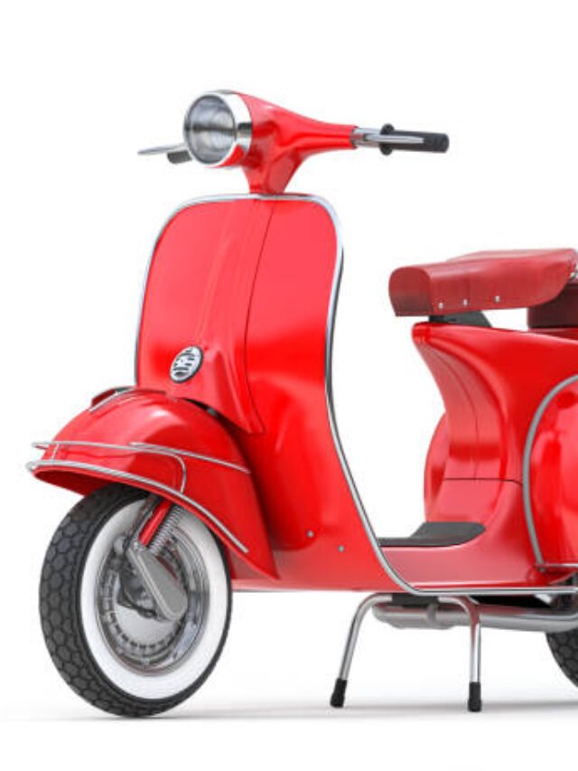 Red classic scooter, motor bike or moped isolated on whte. 3d illustration